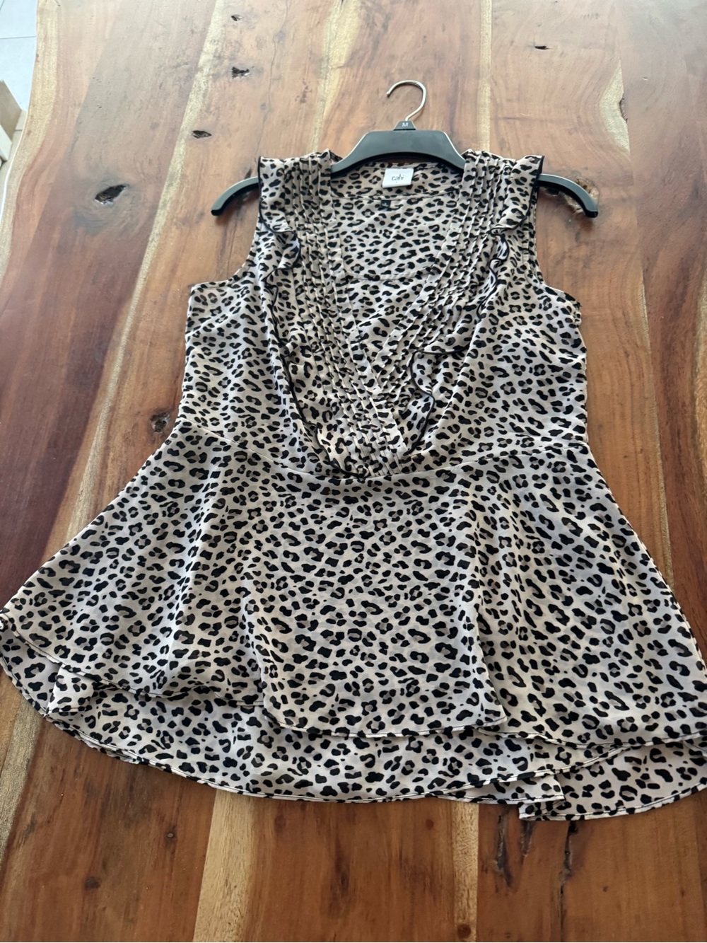 CAbi Blush and Black Leopard Print V-Neck Ruffle Two Piece Sleeveless Top - Picture 7 of 8